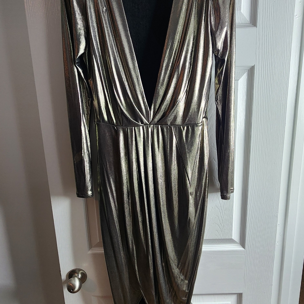 Express Shimmering Gold Long Sleeve Dress